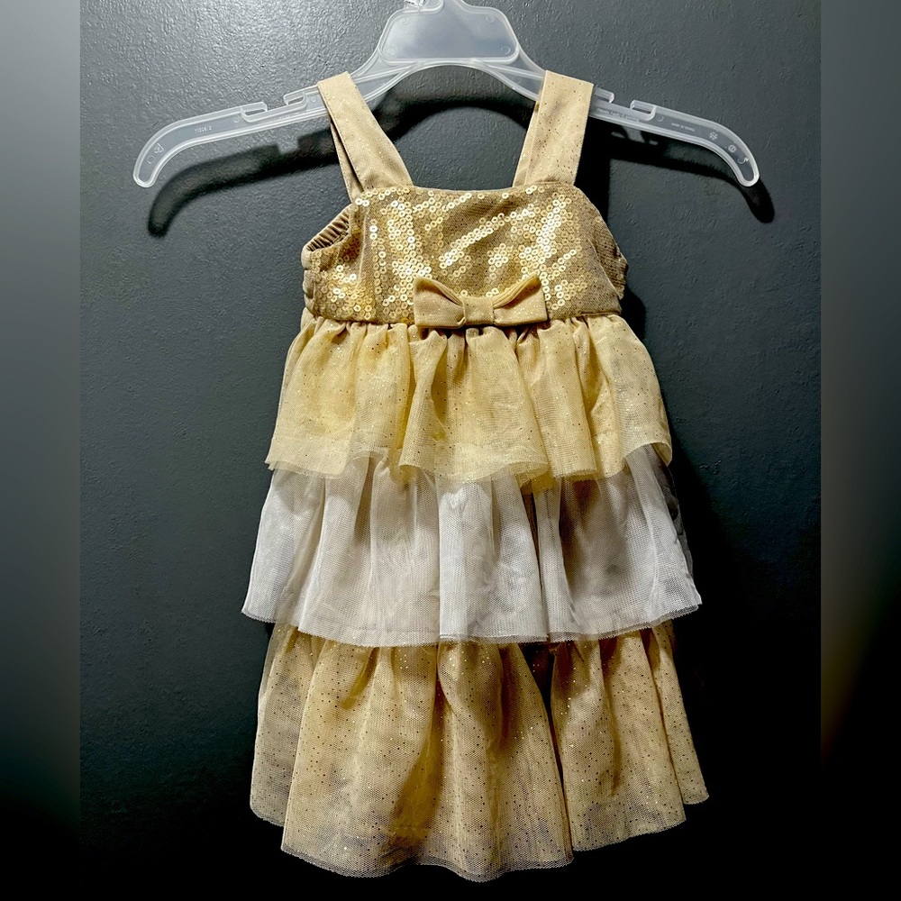 Cherokee brand white and gold toddler party dress, sz 24months